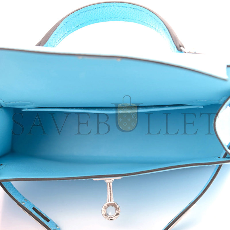 HERMES MINI KELLY EPSOM BLUE CELESTE PALLADIUM HARDWARE (19*12*5.5cm)